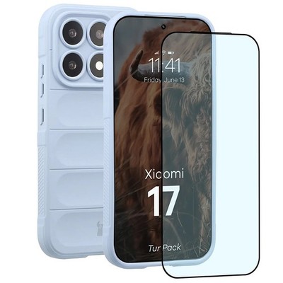 Handyhülle + Glas für Xiaomi 17 Bizon Case Cover Schutzhülle Etui Hülle Hellblau