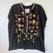 Biya Johnny Was Blouse Womens Small Black Silk Excellent Floral Embroidered Top