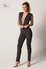  House of CB style 'Ashleigh' Grey Plunge Neck Jumpsuit
