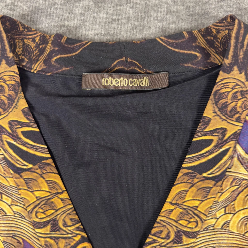 Vestido Roberto Cavalli Mujer 44 Dorado Negro Manga Larga Barroco Jersey Hecho en Italia Foto 2 de 4