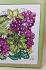 Vintage Framed CERAMIC TILE TRIVET / Wall Hanging GREEN LEAVES & PURPLE GRAPES — photo 3