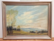 Pastell Gemälde Landschaft signiert antik mit silberfarbenem Rahmen 91x72 cm