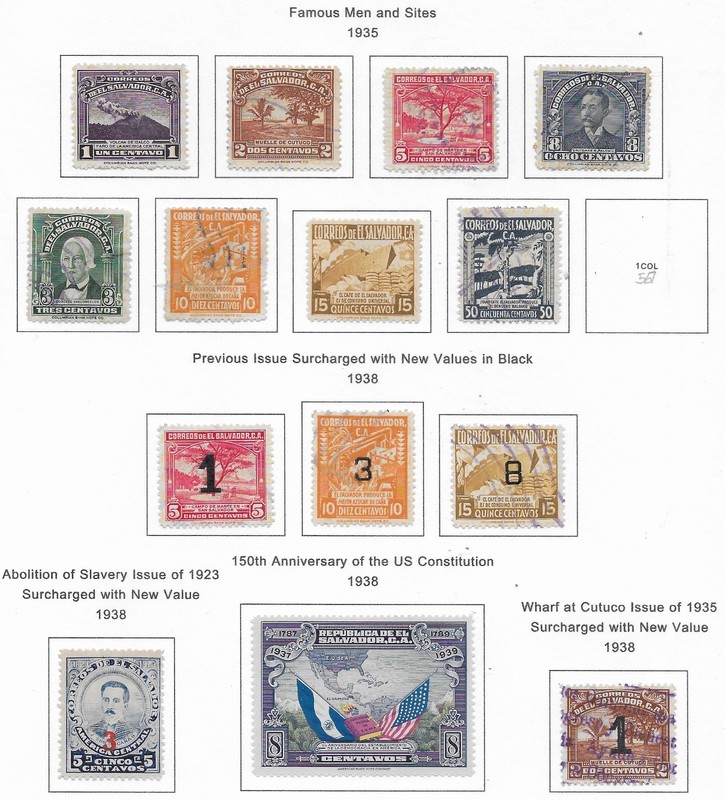 14 Salvador Stamps from Quality Old Antique Album 1935-1938