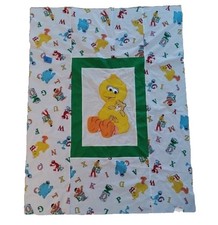 Vintage Handmade Sesame Street Crib Blanket 35x47 Big Bird Unfinished