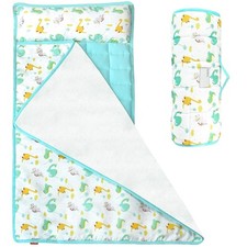 Toddler Nap Mat with Soft Pillow Fleece Minky Blanket for Kids Preschool Daycare