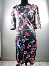 Esspring Plus Size Navy Blue Pink Floral 3/4 Sleeve Stretch Dress - Size 1X