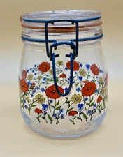 Vintage Floral Glass Jar Clip Top Poppy Wildflower Le Parfait Style Arc France