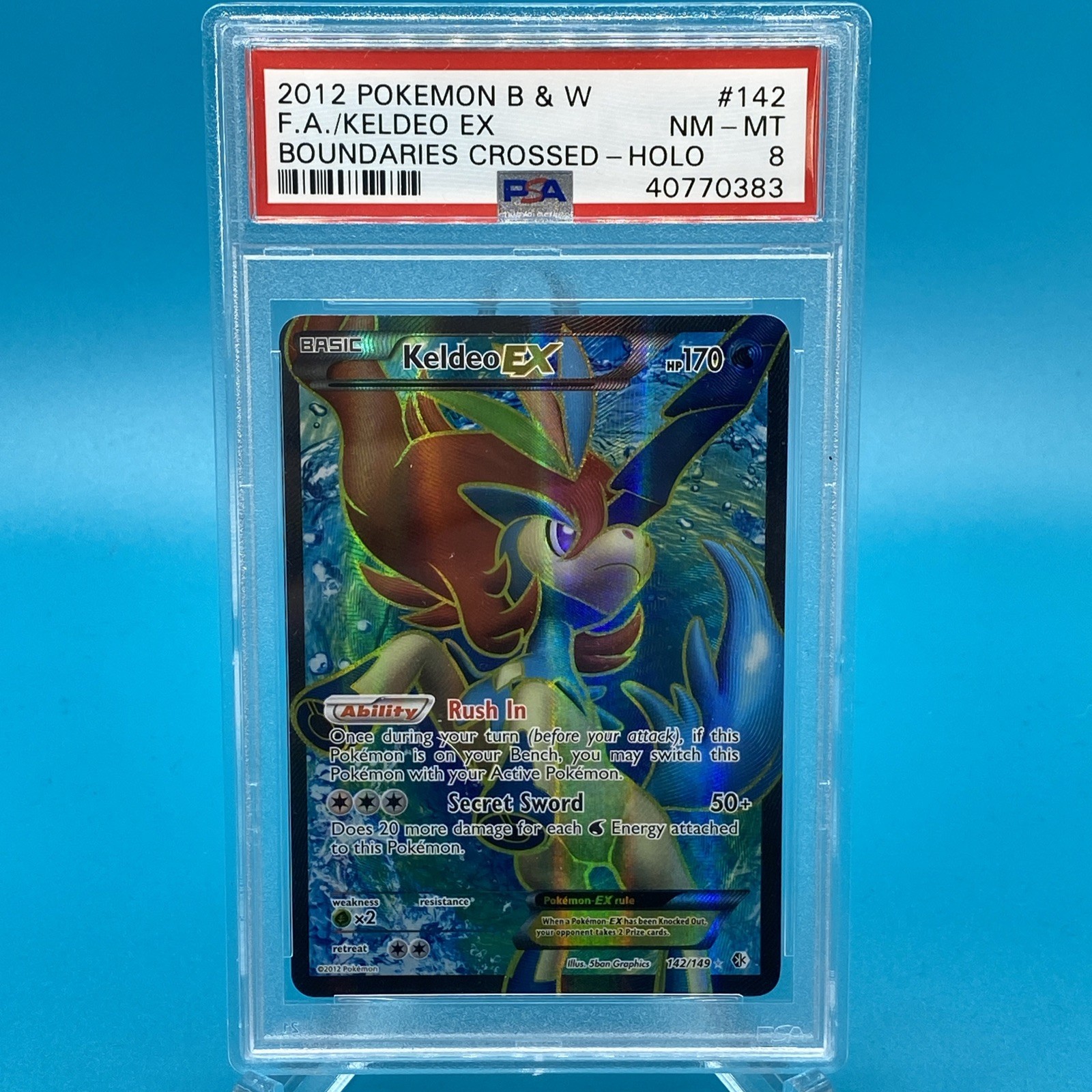 Pokemon Keldeo EX Boundaries Crossed Full Art #142 PSA 8