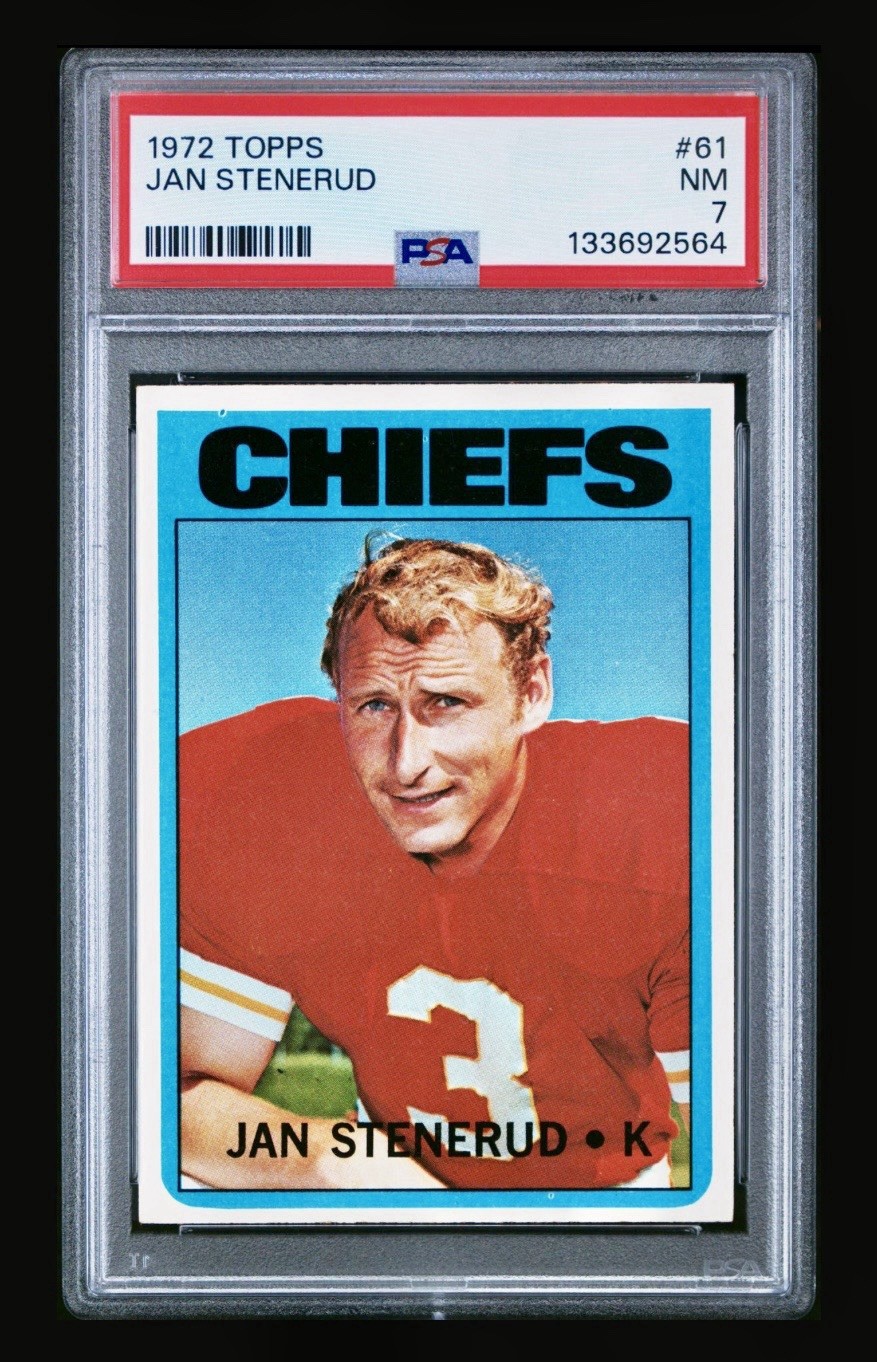 1972 TOPPS FOOTBALL #61 JAN STENERUD  PSA 7 SET BREAK CHIEFS NFL HOF