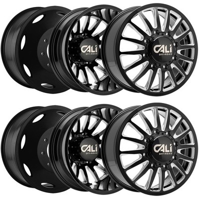 (Set of 6) 22'' Inch Cali Summit Dually-Lifted 8x210 Black/Milled Wheels Rims