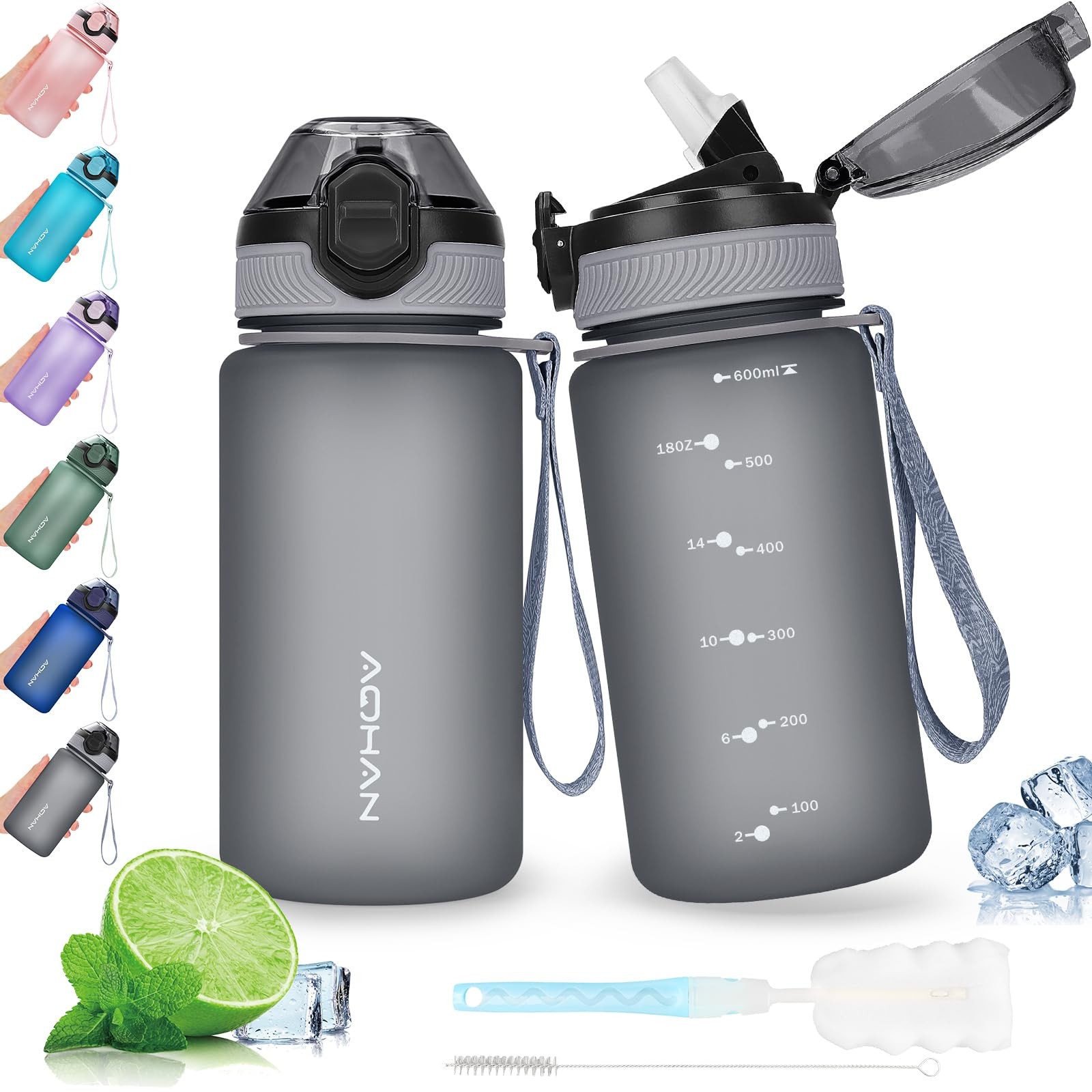 Gourde premium sans BPA avec paille et clapet étanche finition mate