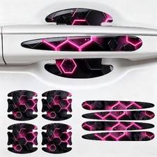 8PCS Car Door Handle Scrath Protectors, 3D Patterned-Markin Color: Black-Pink