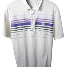 NEW Travis Mathew Golf Polo Shirt Men's Size L Purple Stripe Short Sleeve