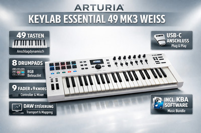   Arturia KeyLab Essential 49 Mk3 White | 49 Tasten | USB MIDi Keyboard Piano  