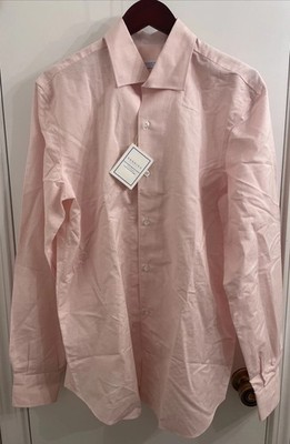 Sannino Napoli Alumo Swiss Cotton Linen Pink Woven Dress Shirt 42/16.5 NWT