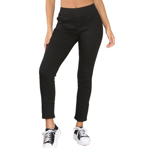 Enzo Womens Jeans Ladies Elastic Waist Stretch Denim Straight Leg Slim Trousers - Picture 2 of 29
