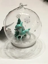 ROBERT STANLEY GLASS 4" NOSTALGIC RETRO BLUE DEER SNOWGLOBE CHRISTMAS ORNAMENT