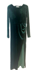 VTG Y2K VELVET MAXI DRESS GREEN CUTOUT BACK SEXY! Boho Cocktail Fairy Goth M