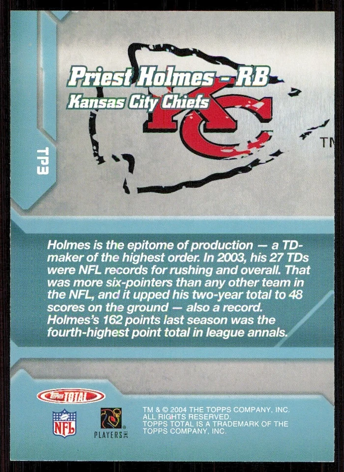 2004 Topps Total Total Production #TP3 Priest Holmes - Image 2 of 2