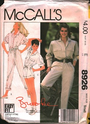 8926 Vintage McCalls SEWING Pattern Misses 1980s Jumpsuit Belt Brooke Shields S