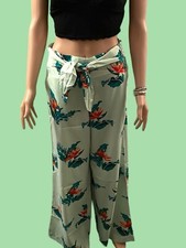 MNG  Mango Miami Pants New With Tags Green Floral Palazzo Pants Elastic Waist M