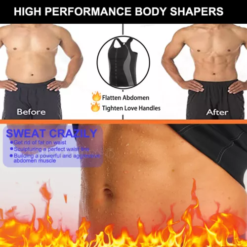 Neoprene Mens Sauna Sweat Vest Waist Trainer Gym Shirt Body Shaper Shapewear UK - Picture 7 of 37