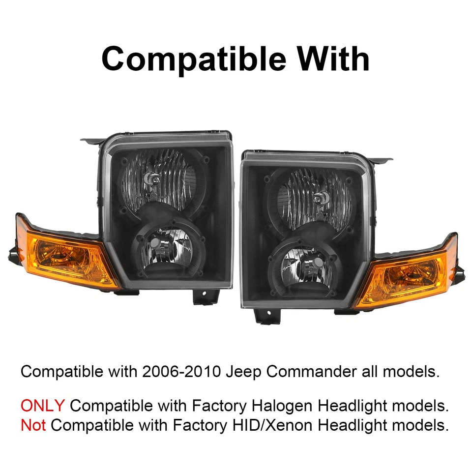 Black Crystal Headlights Fits 2006-2010 Jeep Commander 9023231 Foto 2 de 4