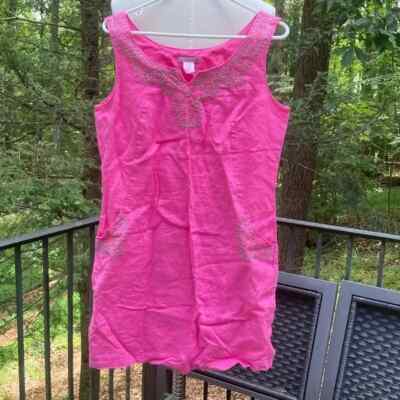 Two Star Dog TSD 100% Linen pink top with beading around neck sz. S