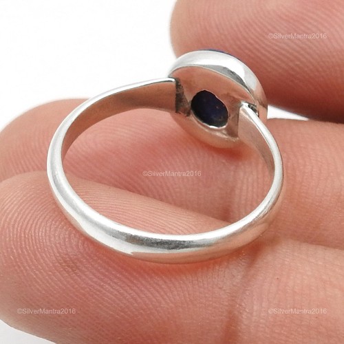 Round Natural Lapis Lazuli Statement September Band Ring Jewelry Solid Silver - Picture 5 of 9