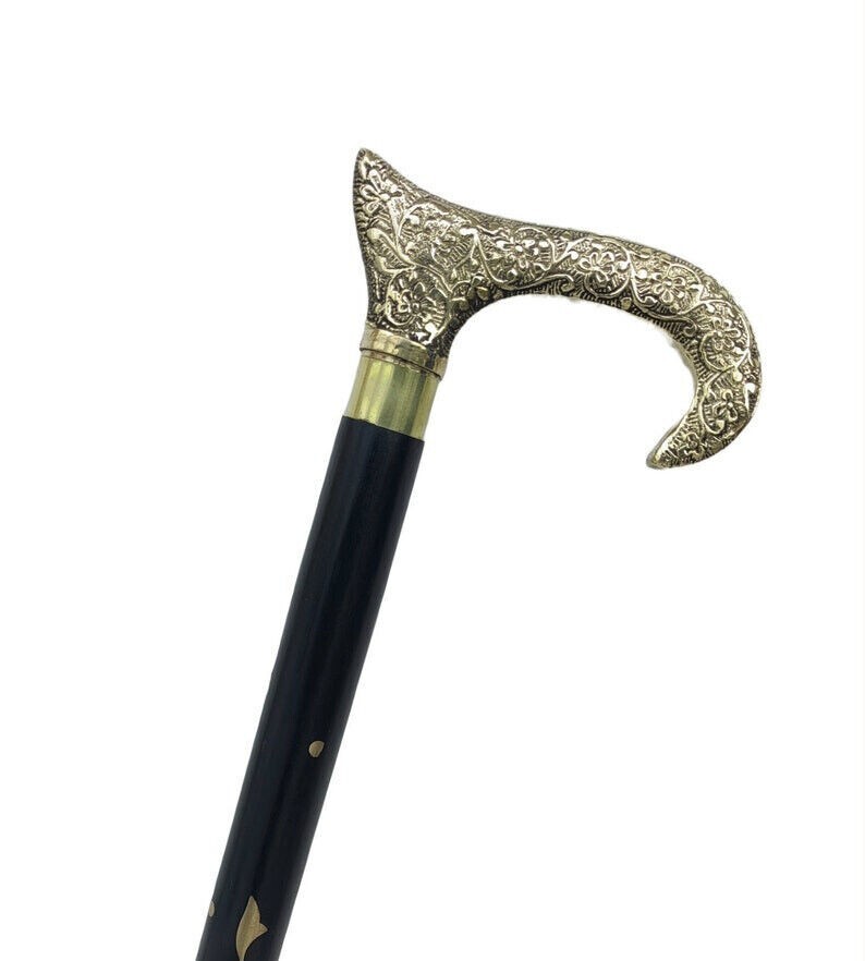 Victorian solid brass head Handle black Innlay fo… - image 5