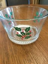 Vintage Indiana Glass Holly Berry Bowl Christmas Serving Dish made in the USA