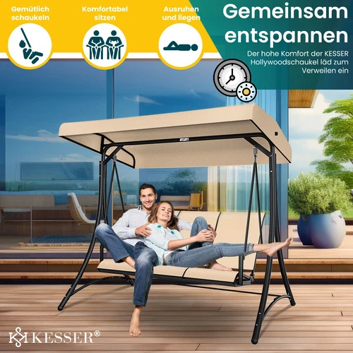 KESSER® Hollywoodschaukel Gartenschaukel mit Sonnendach 3er Schaukelbank 300kg - Bild 30 von 41