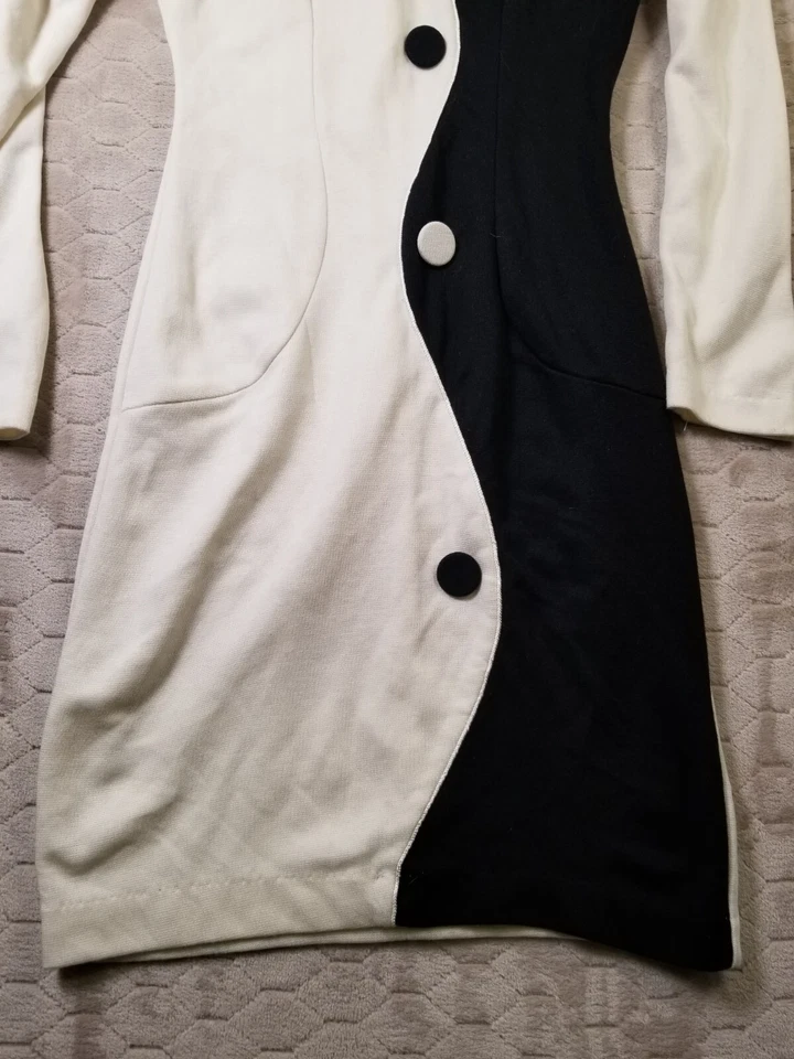 Vestido De Colección Años 80 Betsys Things Blanco Negro Ying Yang Talla 5/6 Ver Fotos Foto 2 de 4