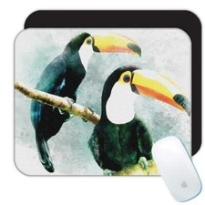 Quadro artistico tucano: regalo tappetino mouse uccellino acquerelli tropicali animale