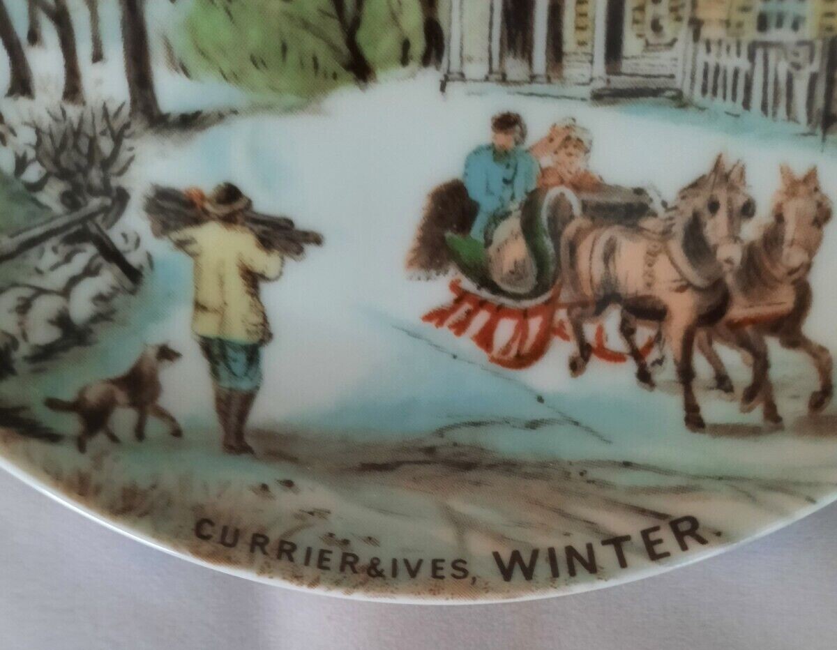 Vintage Japan Currier and Ives Four Seasons, Set of 4 Decorative Plates