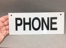 Phone Sign Vintage Phone Booth 10"x4" Plastic Black & White Public Telephone B/W