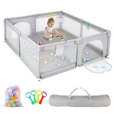 Pyladea 71x79x26 inch Grey Baby Playpen Playard Kit for Babies and Toddlers