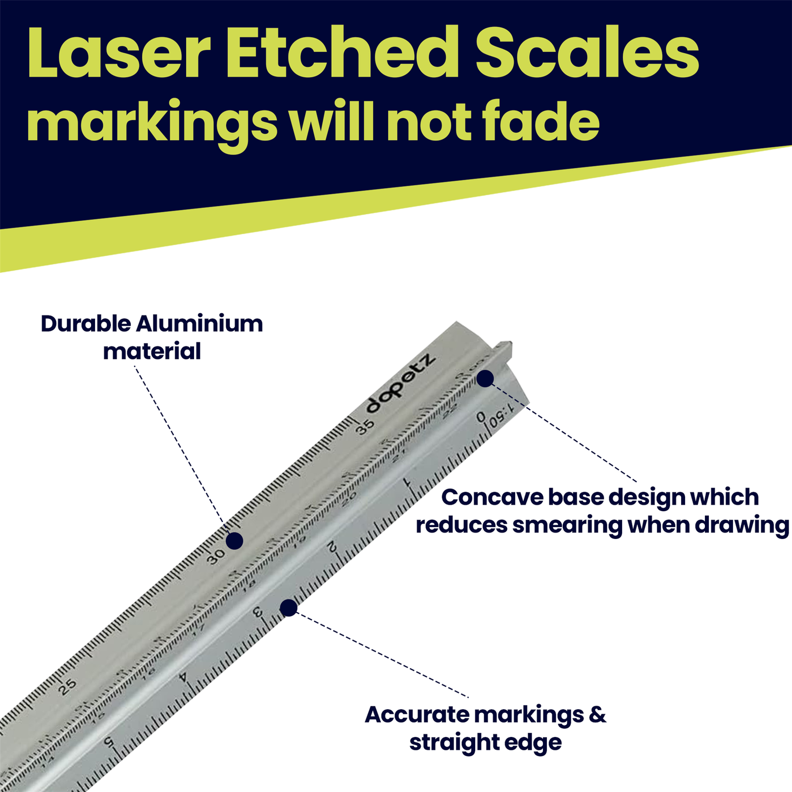 Pro 300mm Triangular Aluminum Ruler Tri-Scale 12
