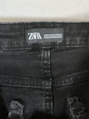 Zara Black Denim Skirt Size Small Distressed Street Wear