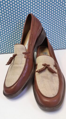 Women's ETIENNE AIGNER Brown & Ivory Leather/Canvas Slip On Loafers * Size 8N - Picture 2 of 9
