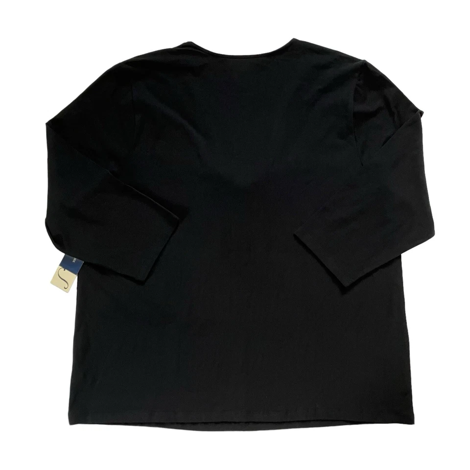 NWT Jones New York Top Womens 3X Black Knit 3/4 Sleeves Tie Detail Basic Layer - Image 3 of 4