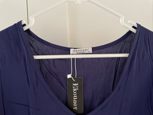 Ekouaer Beach Cover Up Short Sleeve V-Neck Adjustable Beach Dress Navy Size XL - 第 7/13 張圖片