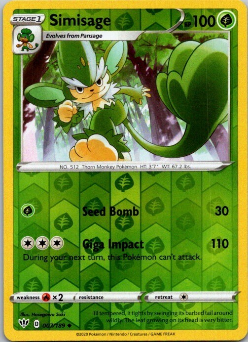 Pokemon TCG Simisage SWSH Astral Radiance 007/189 Reverse Holo Uncommon Card NM