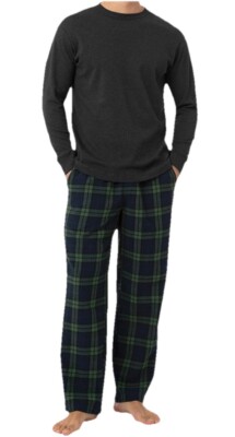 LAPASA schwarz Langarm grün marine Plüsch Baumwolle Fleece Unterteil PYJAMA SET Large