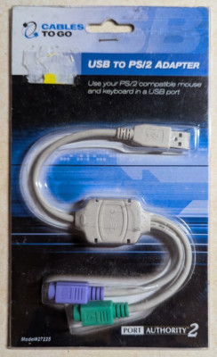 C2G 27225 USB to PS2 Keyboard/Mouse Adapter Cable Beige New Sealed Fast
