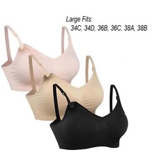 3 Pack Full Bust Seamless Nursing Maternity Bra Size Large Pink Black Tan