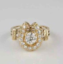 Horse Shoe Vintage Art Deco Ring 14K Yellow Gold Over 1.95Ct Lab-Created Diamond