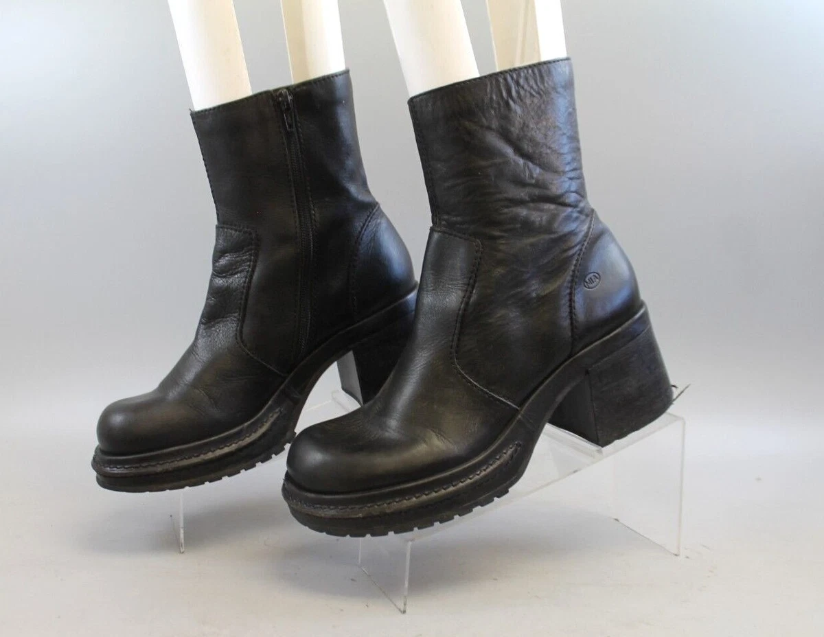 VTG MIA BLACK LEATHER FASHION PLATFORM CHUNKY HEEL BOOTS WOMENS SZ