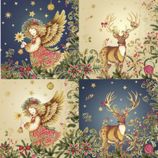 4 x Mixed Paper Napkins/33cm/3Ply/Decoupage/Christmas/Reindeers/Angels/Gold/Blue