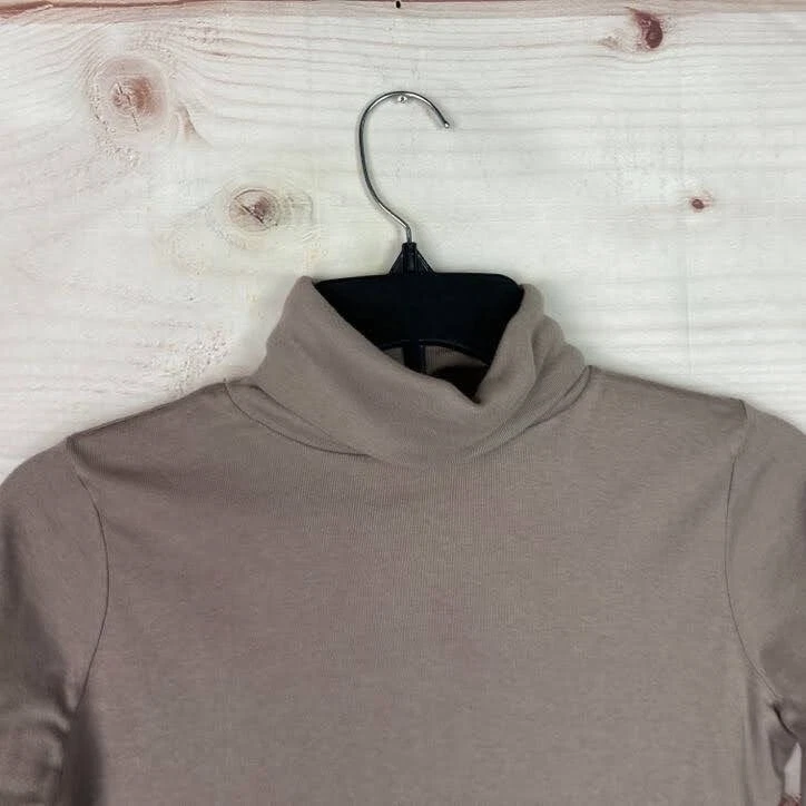Michael Stars Top Womens OS Beige Maternity Turtleneck Supima Cotton Long Sleeve - Image 2 of 4